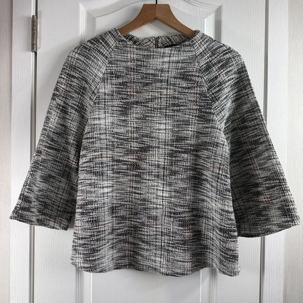 W5 Women's Textured Tweed Top Black White Pink 3/4 Sleeves Size L Large